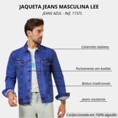 Jaqueta Masculina Lee Jeans Azul Médio Denim Strech New Sandler Ref: 1737L