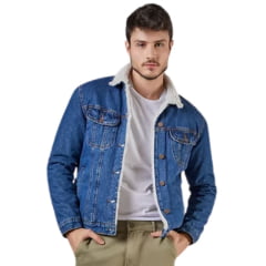 Jaqueta Masculina Lee Jeans Intensity Light Blue Com Pelo Na Gola E Forro Ref: 1733L