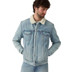 Jaqueta Masculina Levi's The Trucker Jacket Standard Fit Lavagem Clara Gola De Pelo Ref:163650272