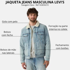 Jaqueta Masculina Levi's The Trucker Jacket Standard Fit Lavagem Clara Gola De Pelo Ref:163650272