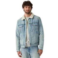 Jaqueta Masculina Levi's The Trucker Jacket Standard Fit Lavagem Clara Gola De Pelo Ref:163650272