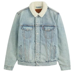 Jaqueta Masculina Levi's The Trucker Jacket Standard Fit Lavagem Clara Gola De Pelo Ref:163650272