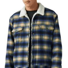 Jaqueta Masculina Levi's Xadrez Azul E Verde Lã Forrada Com Pelo - Ref. A60270004