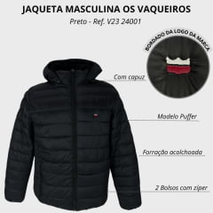 Jaqueta Masculina Os Vaqueiros Preta De Nylon Com Capuz E Forrada com Pele R.V23 24001