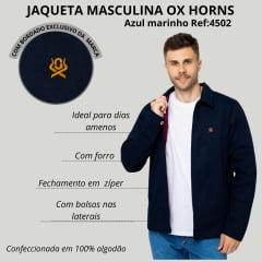 Jaqueta Masculina Ox Horns Preta 100% Algodão Com Forro Xadrez Em Azul Ref:4501/4502