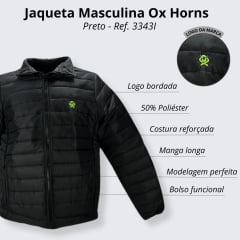 Jaqueta Masculina Ox Horns Preta De Nylon Com Forro De Fibra - Ref. 036