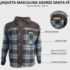 Jaqueta Masculina Santa Fé Térmica Lenhador Xadrez Preto Cinza Marrom Com Forro
