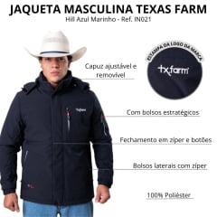 Jaqueta Masculina Texas Farm Hill Azul Marinho Com Capuz Removível Logo Estampada Ref: IN021