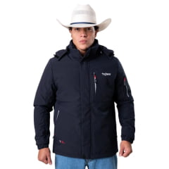 Jaqueta Masculina Texas Farm Hill Azul Marinho Com Capuz Removível Logo Estampada Ref: IN021