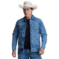 Jaqueta Masculina Texas Farm Jeans Hold Com Bolsos E Bordado Ref. JQ007