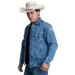 Jaqueta Masculina Texas Farm Jeans Hold Com Bolsos E Bordado Ref. JQ007