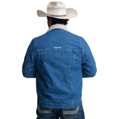 Jaqueta Masculina Texas Farm Jeans Youth Azul Com Pelo Na Gola E Bordado Ref. JQ006