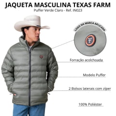 Jaqueta Masculina Texas Farm Puffer Rime Verde Logo Aplicado Ref: IN023