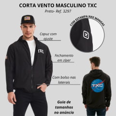 Jaqueta Masculina TXC Custom Manga Longa Com Capuz Windbreaker Preto Corta Vento Ref:3297