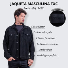 Jaqueta Masculina TXC Custom Preta Veludo Fechamento em Botão - Ref. 7296