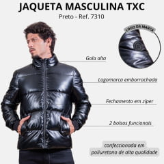 Jaqueta Masculina TXC Custom Puffer Preta Emborrachada  Ref: 7310