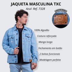 Jaqueta Masculina TXC Jeans Azul Claro Custom Denim - Ref. 7328