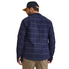 Jaqueta Masculina TXC Overshirt Sarja Xadrez Azul Marinho Com Logo Bordada Azul No Bolso Ref:7378