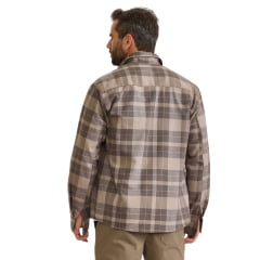 Jaqueta Masculina TXC Overshirt Sarja Xadrez Cinza E Bege Com Logo Bege No Bolso Ref:7379