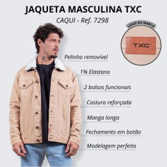 Jaqueta Masculina TXC Sarja Caqui Com Gola de Pelo Removível - Ref. 7298