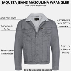 Jaqueta Masculina Wrangler Jeans Cinza Com Colete e Gola De Pelo Ref. WM9768