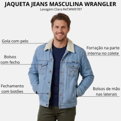 Jaqueta Masculina Wrangler Jeans Com Colete e Gola De Pelo Lavagem Clara Ref. WM9787