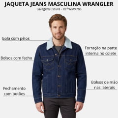 Jaqueta Masculina Wrangler Jeans Com Colete e Gola De Pelo Lavagem Escura Ref. WM9786