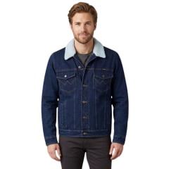 Jaqueta Masculina Wrangler Jeans Com Colete e Gola De Pelo Lavagem Escura Ref. WM9786