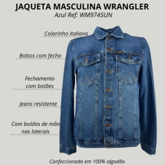 Jaqueta Masculina Wrangler Jeans Médio Retro Urbano Com Bolsos Ref: WM 9745 UN