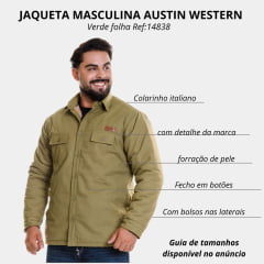 Jaqueta Parka Masculina Austin Western Manga Longa Tecido Verde Folha Com Bolsos Forrada Com Pele Ref:14838