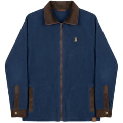 Jaqueta Masculina Santa Fé Soft Azul Marinho Zíper Detalhes Marrom Veludo Ref:01