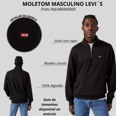 Moletom Masculino Levi's Preto Com Zíper E Logo Em Vermelho Ref:A86060000