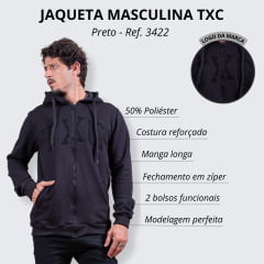 Moletom Jaqueta Masculina TXC Preta Manga Longa  - Ref. 3422