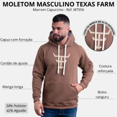 Moletom Masculino Texas Farm Com Capuz Modelo Canguru Marrom Cappuccino Com Logo Off White Ref:MT056