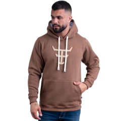 Moletom Masculino Texas Farm Com Capuz Modelo Canguru Marrom Cappuccino Com Logo Off White Ref:MT056
