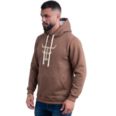 Moletom Masculino Texas Farm Com Capuz Modelo Canguru Marrom Cappuccino Com Logo Off White Ref:MT056