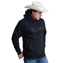 Moletom Masculino Texas Farm Com Capuz Modelo Canguru Preto Com Logo Bordado EUA Em Preto Ref:MT144