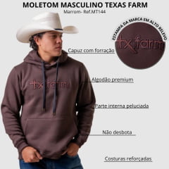Moletom Masculino Texas Farm Modelo Canguru Capuz Marrom Logo Marrom Ref:MT144