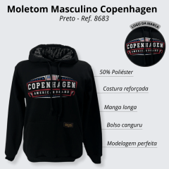 Moletom Masculino Copenhagen Preto Modelo Canguru Logo Da Marca Ref. 8683