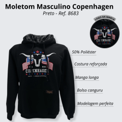 Moletom Masculino Copenhagen Preto Modelo Canguru Long Horn - Ref. 08683