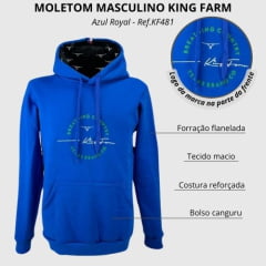 Moletom Masculino King Farm Azul Royal Bolso Canguru Ref.481