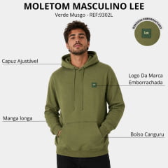 Moletom Masculino Lee Canguru Capuz Verde Musgo Logo Verde Escuro REF:9302L