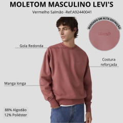 Moletom Masculino Levi's Garment Dyed Authentic Relaxed Fit Vermelho Salmão Ref:A92440041