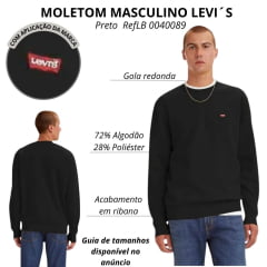 Moletom Masculino Levi's Careca Preto Com Logo Pequeno Vermelho Ref:LB 0040089
