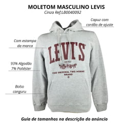 Moletom Masculino Levi's Cinza Claro Mescla Estampado Logo Vinho Ref:LB004092