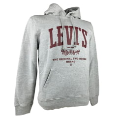 Moletom Masculino Levi's Cinza Claro Mescla Estampado Logo Vinho Ref:LB004092