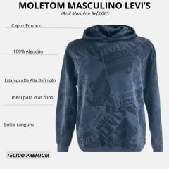 Moletom Masculino Levi's Modelo Canguru Azul Marinho Estampado - Ref: 0065