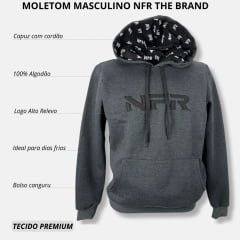 Moletom Masculino NFR Cinza Escuro Mescla Modelo Canguru Com Logo em Preto Ref.MP040