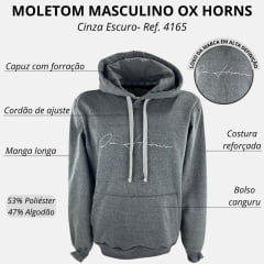 Moletom Masculino Ox Horns Com Capuz Chumbo Com Logo Cinza Ref: 4165
