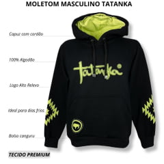 Moletom Masculino Tatanka Preto Modelo Canguru Com Logo em Verde Claro Raízes Profundas Ref.2601